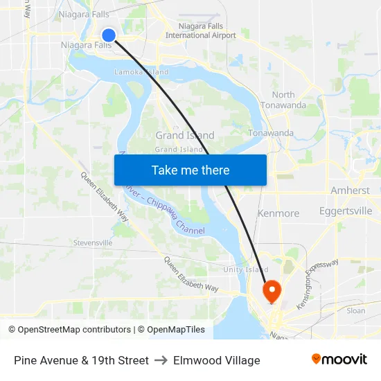 Pine Avenue & 19th Street to Elmwood Village map