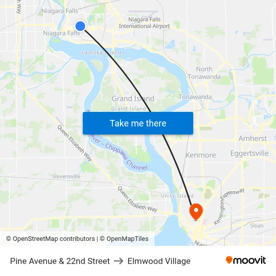Pine Avenue & 22nd Street to Elmwood Village map