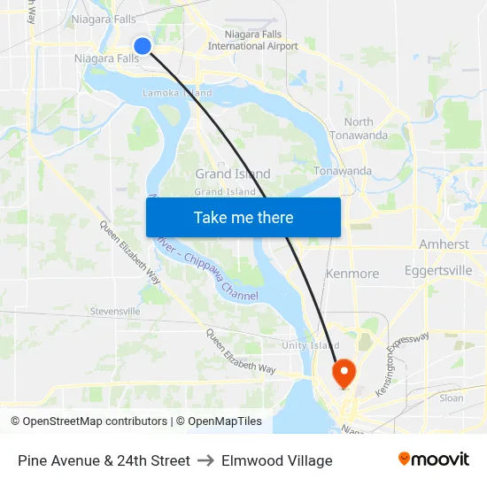 Pine Avenue & 24th Street to Elmwood Village map