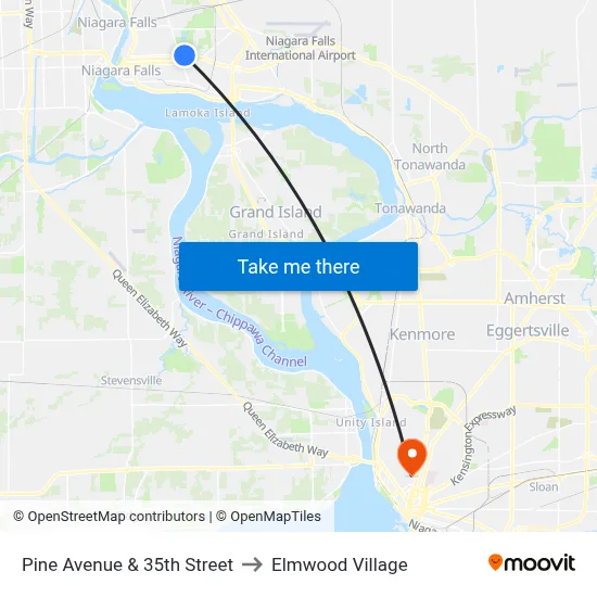 Pine Avenue & 35th Street to Elmwood Village map