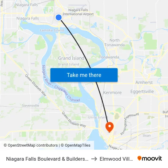 Niagara Falls Boulevard & Builders Way to Elmwood Village map