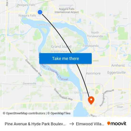 Pine Avenue & Hyde Park Boulevard to Elmwood Village map