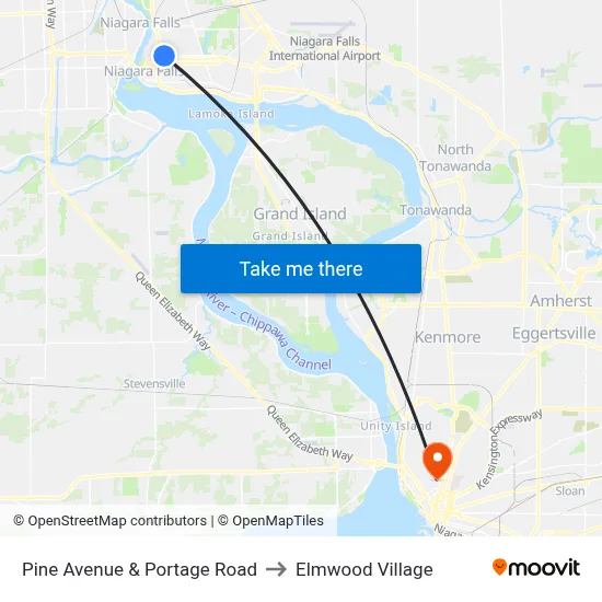 Pine Avenue & Portage Road to Elmwood Village map
