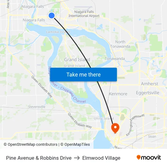 Pine Avenue & Robbins Drive to Elmwood Village map