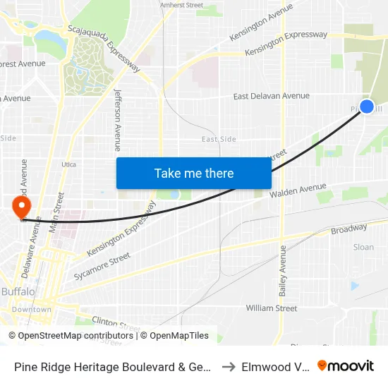 Pine Ridge Heritage Boulevard & Genesee Street to Elmwood Village map