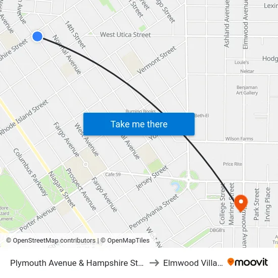 Plymouth Avenue & Hampshire Street to Elmwood Village map