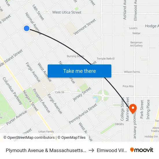 Plymouth Avenue & Massachusetts Avenue to Elmwood Village map