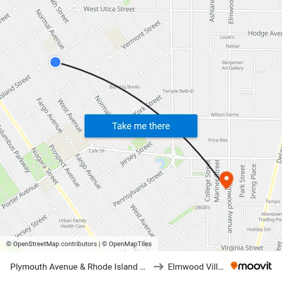 Plymouth Avenue & Rhode Island Street to Elmwood Village map