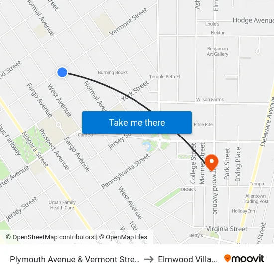 Plymouth Avenue & Vermont Street to Elmwood Village map