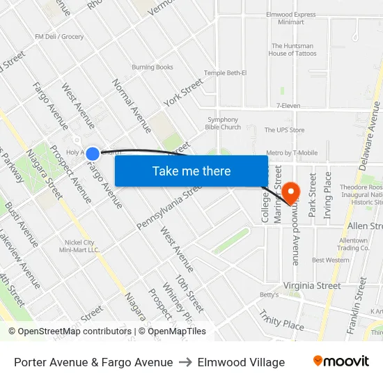 Porter Avenue & Fargo Avenue to Elmwood Village map