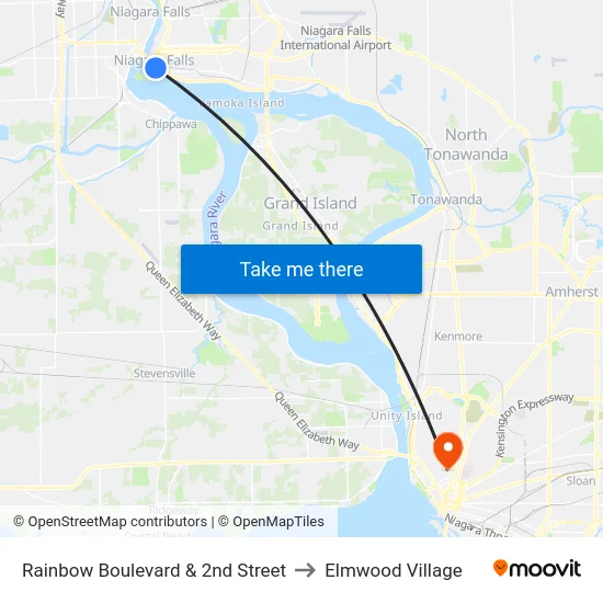 Rainbow Boulevard & 2nd Street to Elmwood Village map
