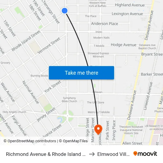 Richmond Avenue & Rhode Island Street to Elmwood Village map