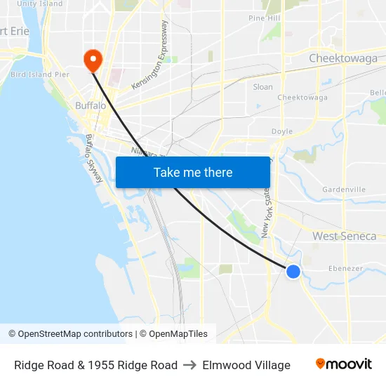 Ridge Road & 1955 Ridge Road to Elmwood Village map