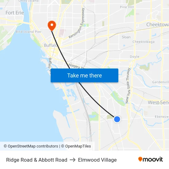 Ridge Road & Abbott Road to Elmwood Village map