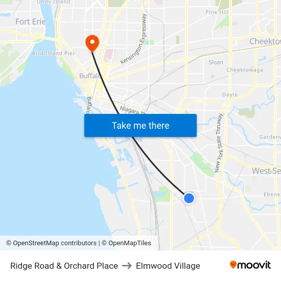 Ridge Road & Orchard Place to Elmwood Village map