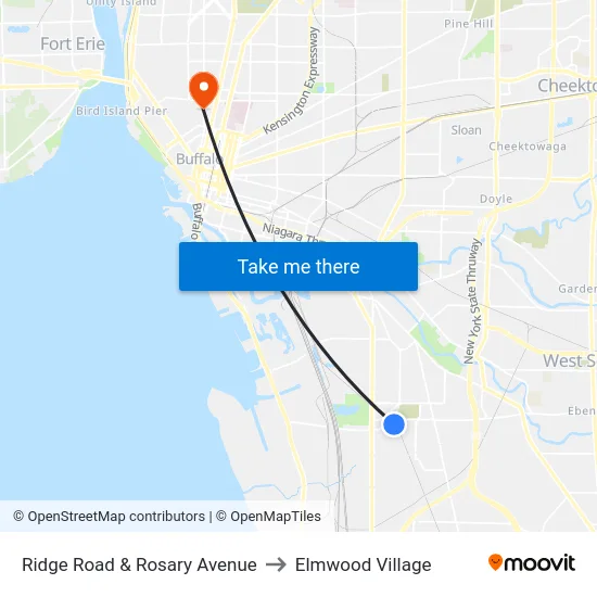 Ridge Road & Rosary Avenue to Elmwood Village map