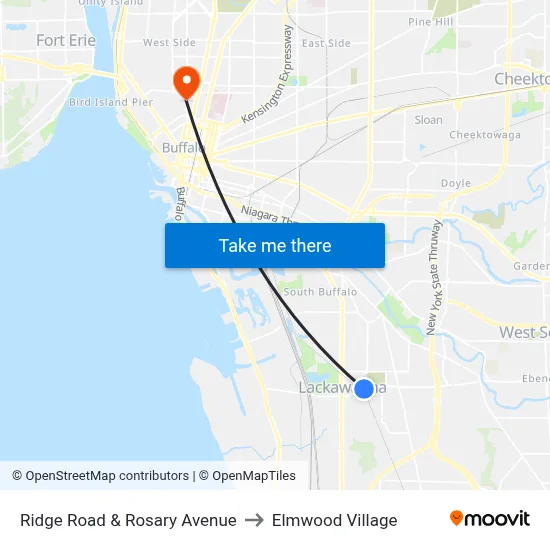 Ridge Road & Rosary Avenue to Elmwood Village map