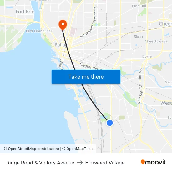 Ridge Road & Victory Avenue to Elmwood Village map