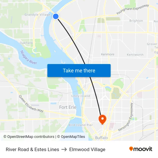 River Road & Estes Lines to Elmwood Village map