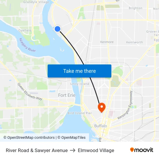 River Road & Sawyer Avenue to Elmwood Village map