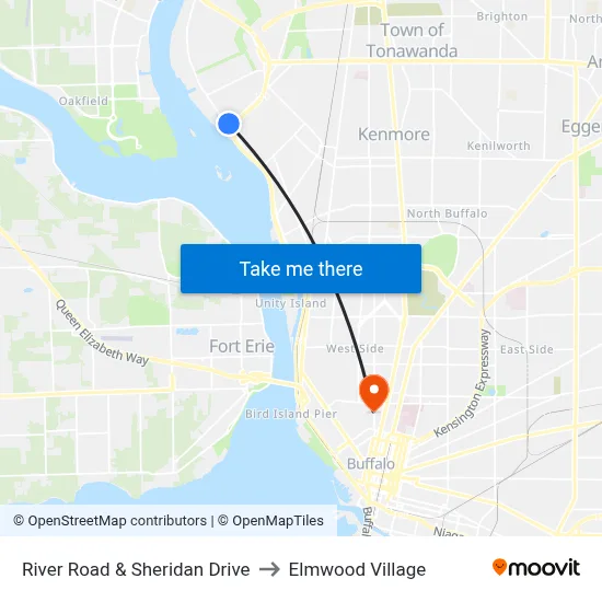 River Road & Sheridan Drive to Elmwood Village map