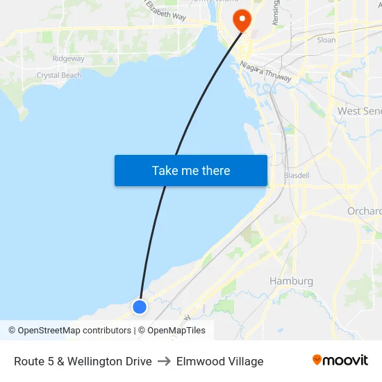 Route 5 & Wellington Drive to Elmwood Village map