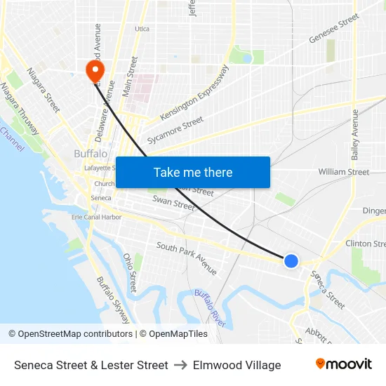 Seneca Street & Lester Street to Elmwood Village map