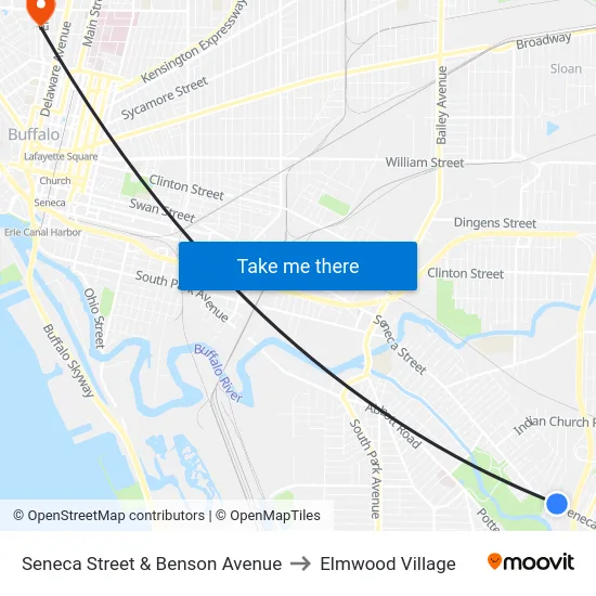 Seneca Street & Benson Avenue to Elmwood Village map