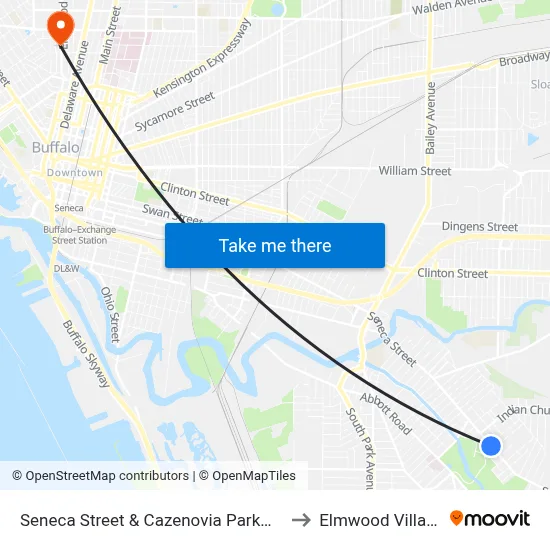 Seneca Street & Cazenovia Parkway to Elmwood Village map