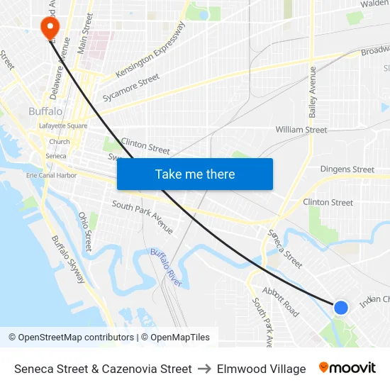 Seneca Street & Cazenovia Street to Elmwood Village map