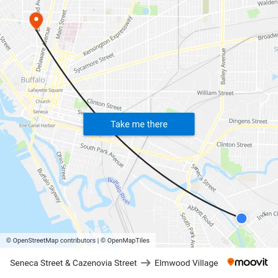 Seneca Street & Cazenovia Street to Elmwood Village map
