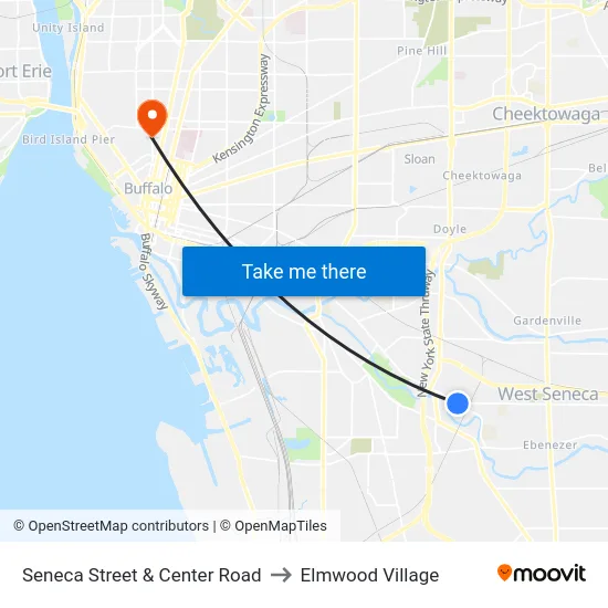Seneca Street & Center Road to Elmwood Village map
