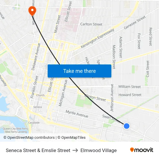Seneca Street & Emslie Street to Elmwood Village map