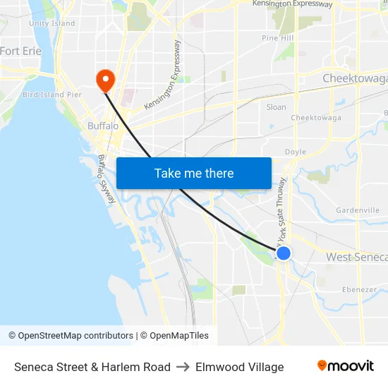 Seneca Street & Harlem Road to Elmwood Village map