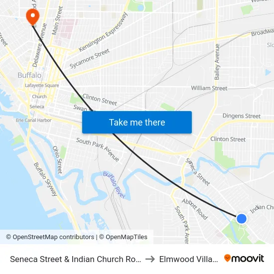 Seneca Street & Indian Church Road to Elmwood Village map