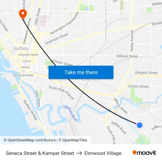 Seneca Street & Kamper Street to Elmwood Village map