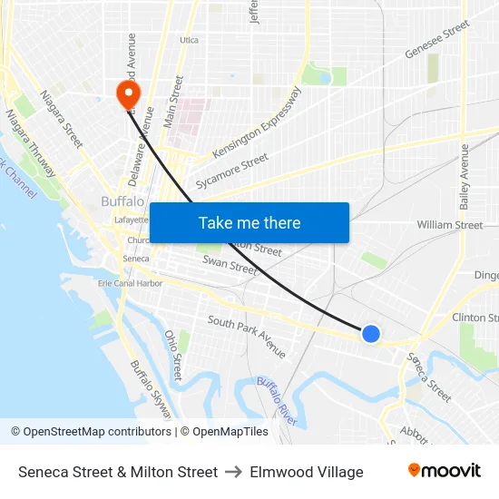 Seneca Street & Milton Street to Elmwood Village map