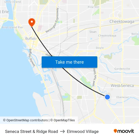 Seneca Street & Ridge Road to Elmwood Village map