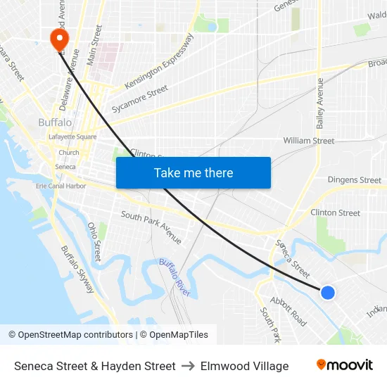 Seneca Street & Hayden Street to Elmwood Village map