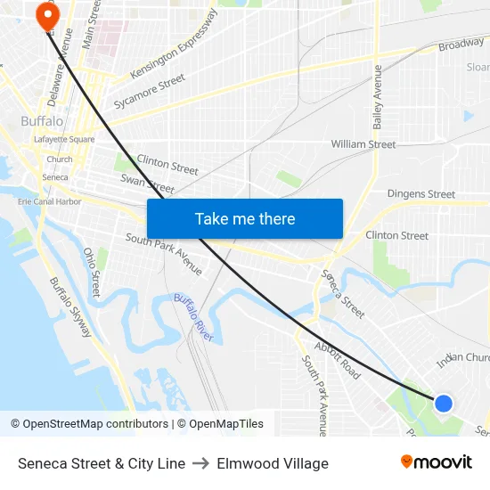 Seneca Street & City Line to Elmwood Village map