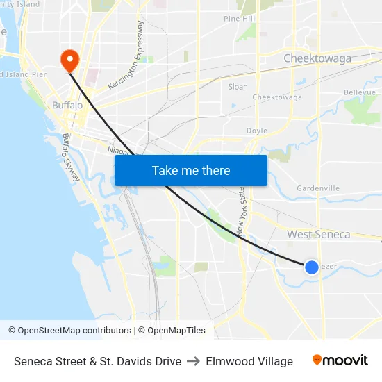 Seneca Street & St. Davids Drive to Elmwood Village map