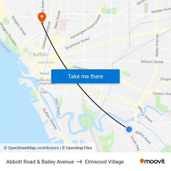Abbott Road & Bailey Avenue to Elmwood Village map