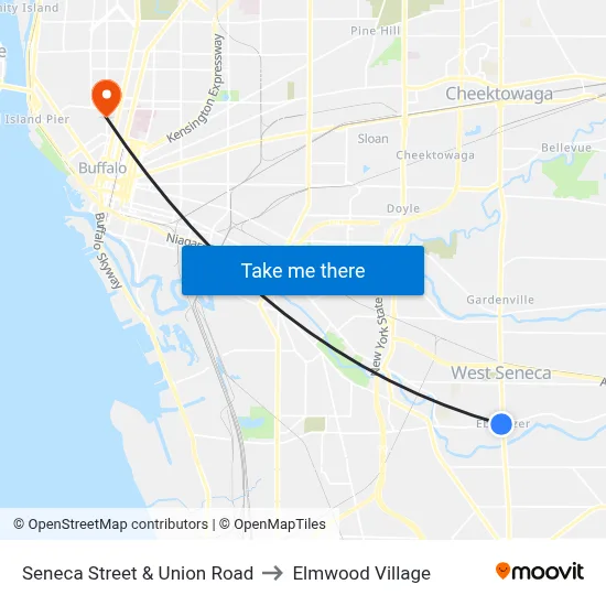 Seneca Street & Union Road to Elmwood Village map
