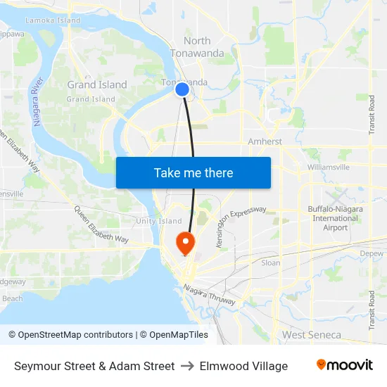 Seymour Street & Adam Street to Elmwood Village map