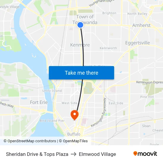 Sheridan Drive & Tops Plaza to Elmwood Village map