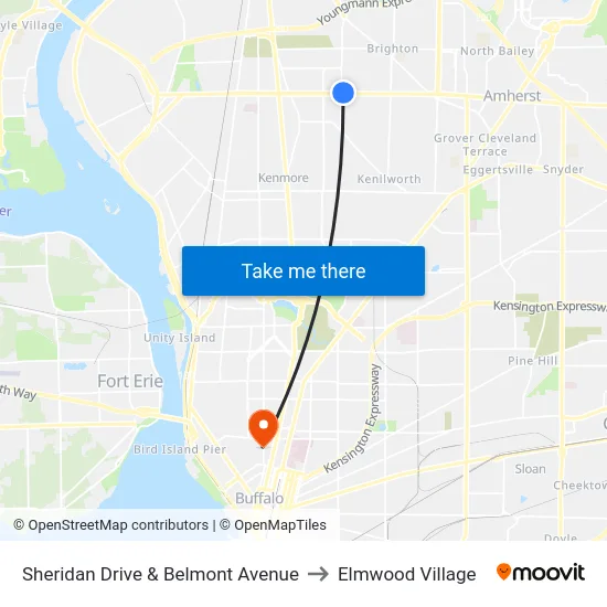 Sheridan Drive & Belmont Avenue to Elmwood Village map