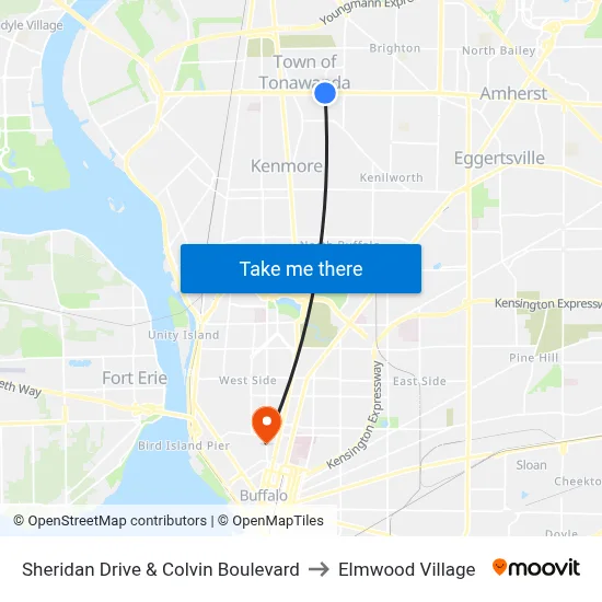 Sheridan Drive & Colvin Boulevard to Elmwood Village map