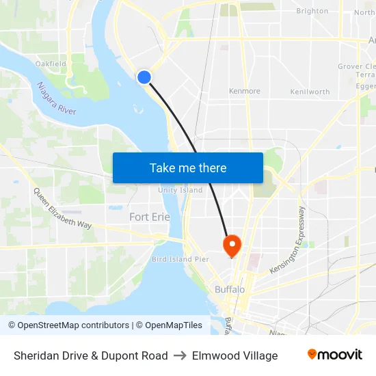 Sheridan Drive & Dupont Road to Elmwood Village map