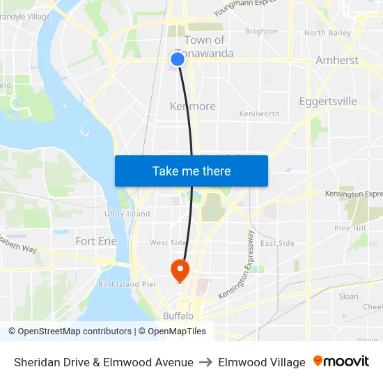 Sheridan Drive & Elmwood Avenue to Elmwood Village map