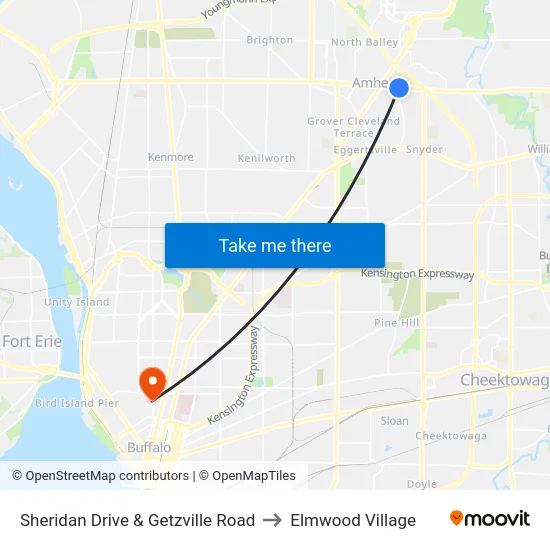Sheridan Drive & Getzville Road to Elmwood Village map